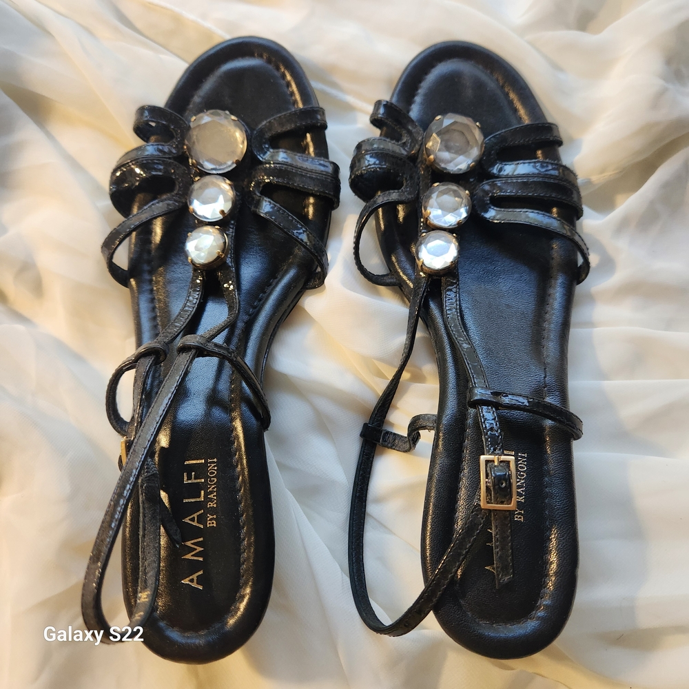 Amalfi Black Sandals with Crystal Accents